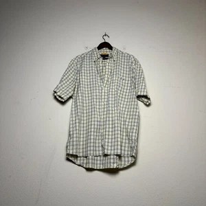 Retro Timberland Plaid Gorp Short Sleeve Casual Shirt Men L White Green Summer - Picture 1 of 14