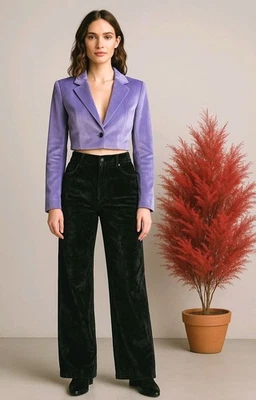 Rag & Bone Jacey Black Velvet Pants Sz 6 Wide Leg Mid Rise Relaxed Fit Chic NWOT - Image 1 of 4