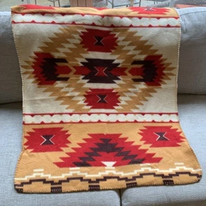 St Labre Indian School Blanket Tan Brown Red White Southwestern Throw 32"x47" - Picture 1 of 24