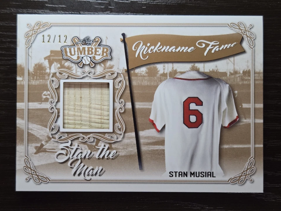 2021 Leaf Lumber Stan Musial Nickname Fame Bat Relic #NF-30 Card 12/12 Cardinals - Image 1 of 4