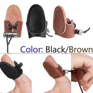 2x Marrón/Negro 2 Capas Cuero PU Pulgar Anillo Protector de Dedo para Arco Largo Recurvo - Imagen 1 de 38