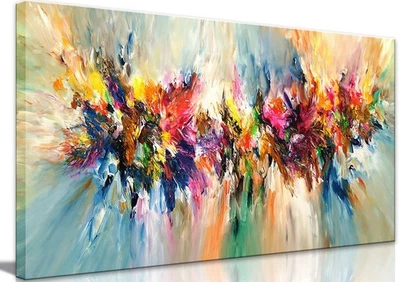 Large Framed Abstract Colorful Canvas Wall Art Flower Posters Prints Pictures... - Image 1 of 4