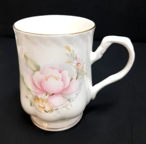 Shanti Bone China Footed Coffee Cup 8 oz Pink Yellow Floral Gold Trim India - Picture 1 of 7