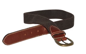 Men's Brown Fabric Belt Leather Ends CYRILLUS Size 75 Good Condition - Picture 1 of 2