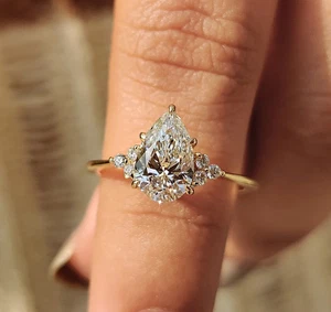 2.20 Ct Pear-Cut VS1/G Lab Grown Diamond Promise Wedding Ring 14K Yellow Gold - Picture 1 of 8