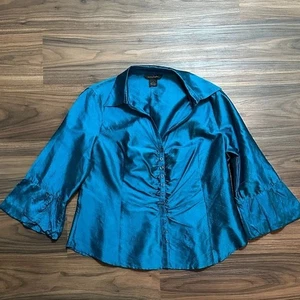 Sunny Taylor Größe Large 100 % Seide Bluse blau professionell Y2K - Bild 1 von 8