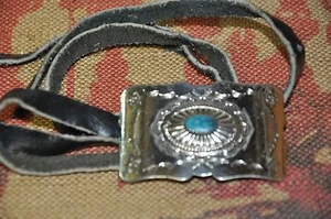 Western Leather Silver Toned Belt and Buckle with Turquois and leather 33 in - Picture 1 of 3