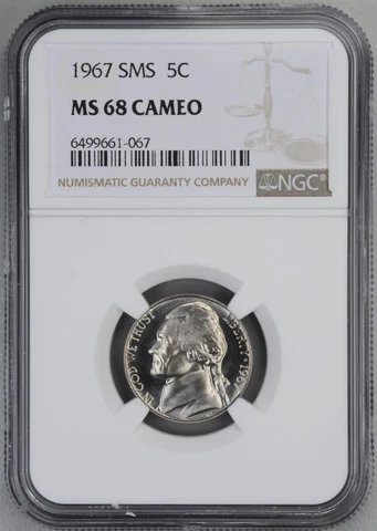 1967 SMS Jefferson Nickel MS 68 Cameo Cover