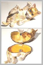 RUCINNI Playful Gold/Brown Striped Tabby Cat Trinket Box w/Swarovski Crystals