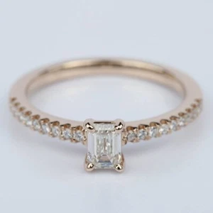 Unique 1 Ct Emerald Cut Moissanite Bridal Engagement Ring 14K Rose Gold Plated - Picture 1 of 7