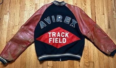 Vintage 91 Avirex Track And Field Distressed Leather Wool Varsity Jacket Men’s M - Image 1 of 4