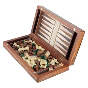 Handcrafted Sheesham & Mapple Wood Premium 2 in 1 Backgammon and Chess Game Set - Picture 1 of 7