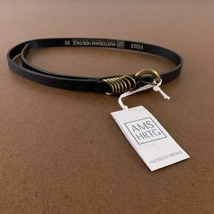 Amsterdam Heritage Women's Size XS/S - 80 Black Leather Alie Skinny Belt NWT - Picture 1 of 4