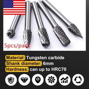 5xRotary Burr Set Head Tungsten Carbide Burrs 1/4" Shank Die Grinder Bit Tool - Picture 1 of 5