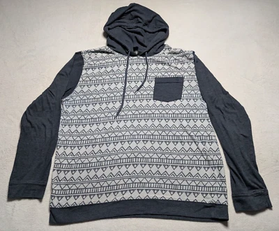 Volcom Lightweight Hooded Long Sleeve Shirt Large Aztec Pattern Pocket Logo - Image 1 of 4