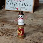 Snowman Ornament. Wooden Christmas Tree Hanging Ornaments in Vintage Style.