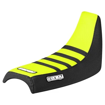 Cubierta de asiento con pinza de alta tracción Yamaha PW 50 NEGRA/AMARILLA NEÓN/NEGRO costillas #91 Foto 1 de 4