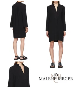 by Malene Birger Dress Size UK 10 Flaines Crinkle Relaxed Fit Vent Sleeve Black - Picture 1 of 8