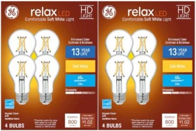 GE Relax Equivalent Crystal Clear Soft White Dimmable LED Light, 60Watt (8-Pack) - Image 1 of 4
