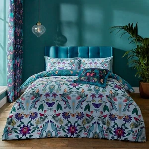 Mya Tropical Birds Duvet Cover Bedding Set By Catherine Lansfield Duck Egg - Picture 1 of 42