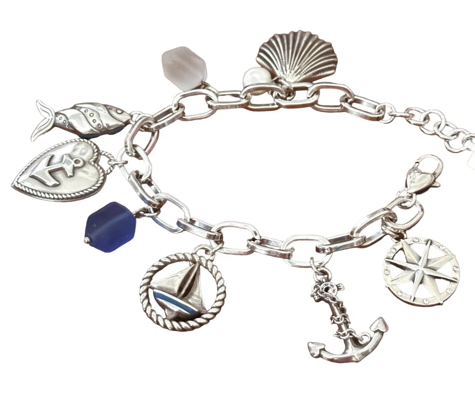 Brighton Anchor & Soul Fish Heart Charm Bracelet Necklace Set Pouch