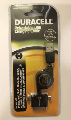 NEW Duracell Retractable USB Charging Cable Multiple Tips Micro Mini USB 30-Pin - Image 1 of 2
