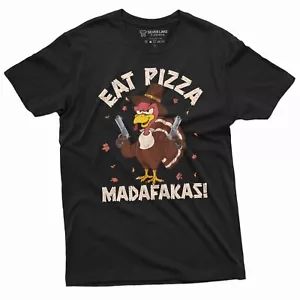 Para hombres Divertida Camiseta de Acción de Gracias Comer Pizza Madafakas Divertida Pavo con Pistolas Camiseta - Imagen 1 de 9