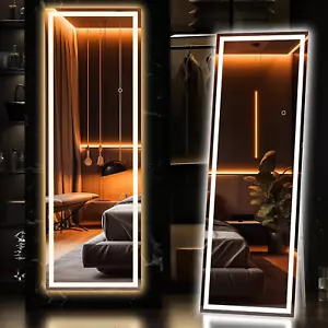 Full Length Mirror with Lights, 56" X 15.8" LED Floor Mirror, Full Body Dressing - Picture 1 of 9