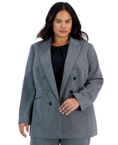 Bar III Women's Plus Size Shimmer Herringbone Long-Sleeve Blazer - Picture 1 of 6