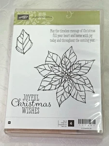 Stampin Up Joyful Christmas  Poinsettia Christmas Leaves Wooden 4 Stamp Set - Picture 1 of 5