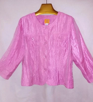 Shimmering Pink Ruby Rd Ladies Jacket Sz 14 Big Buttons 3/4 Sleeves - Image 1 of 4
