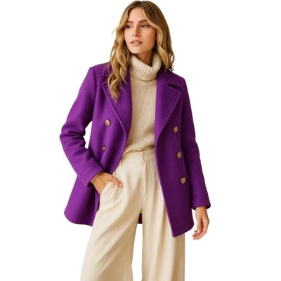 J.Crew Royal 紫色羊毛孔雀意大利体育场布 | Golden Crest 按钮 4 — 第 1/4 张图片