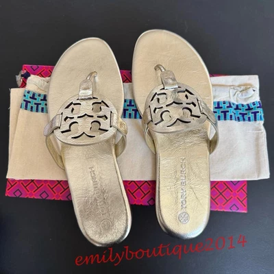 NIB Tory Burch Miller Size 8.5 Spark Gold Metallic Wrinkled Leather Sandals $200 - Image 1 of 4