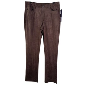 NWT NYDJ Women's Brown Stretch Mid Rise Skinny Pant Faux Suede Pockets 10 - Picture 1 of 11