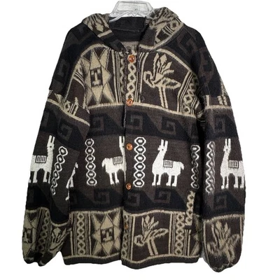 VTG Tejidos Ruminahui Alpaca Wool Hooded Cardigan Sweater Coat Ethnic Llama XL - Image 1 of 4