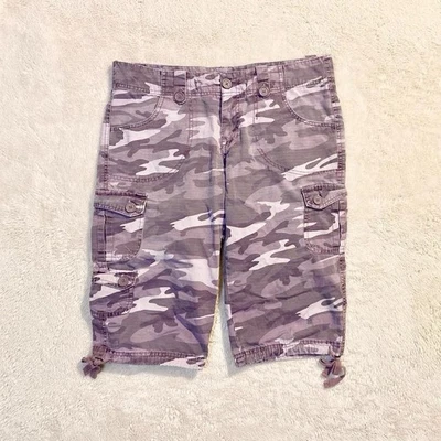 Pantalones Cortos Carga Vintage Y2K Cintura Baja Rosa Púrpura Camuflados Con Detalles de Corbata Talla 9 Foto 1 de 3