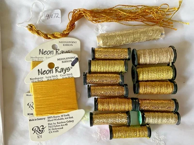 Kreinik Needlepoint Fibers Threads Lot of 16 Golds Metallics Great Variety - Image 1 of 4