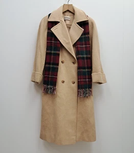 Vintage Selfridges London Camel Hair Trench Coat Beige Tan With Scarf Size 16 - Picture 1 of 15
