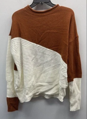 Suéter Pullover Mujer Marrón Óxido Blanco Colorblock Tejido Manga Larga Talla L Foto 1 de 3