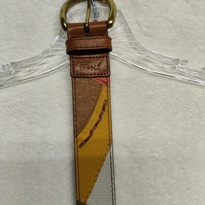 Cinto Fossil Feminino Grande Patchwork Boho Colorido Couro Genuíno - Imagem 1 de 4