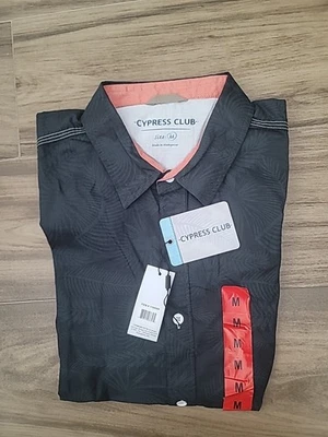CYPRESS CLUB MEN ’S SHORT SLEEVE WOVEN SHIRT CHARCOAL BAMBOO LEAF SIZE M NWT - Image 1 of 3