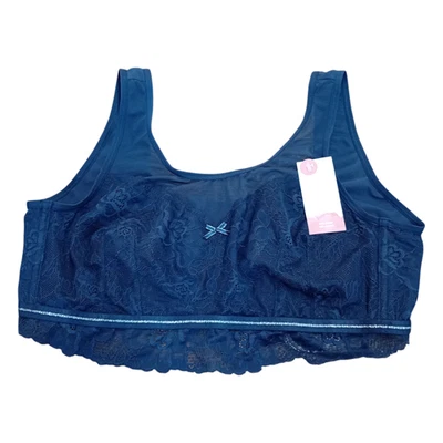Cacique 18/20 Bralette Blue Lace Mesh Unlined No Wire Back Closure Sheer - Image 1 of 4