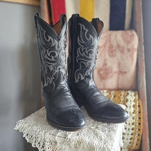 Tony Lama 7926 Western Men’s Black Leather Cowboy Boots Made in USA ~ SZ 9.5 EE - Picture 1 of 19