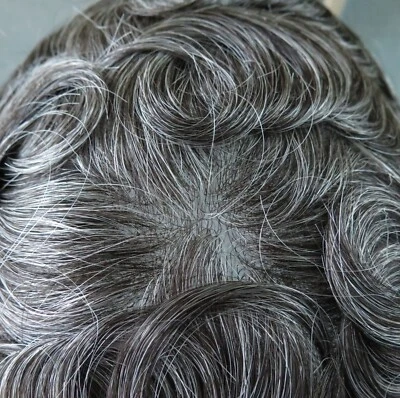 Mens Toupee Human Hair Replacement System Hairpiece 0.03 Ultra Thin Skin #1B40 - Image 1 of 4