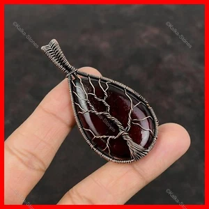 Copper Pear Red Fire Labradorite Gemstone Tree Of Life And Wire Wrapped Pendant - Picture 1 of 6