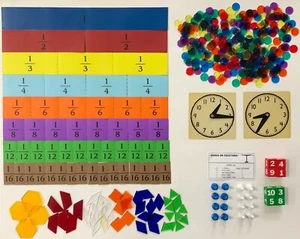 Manipulatives - Magnetic Fraction Strips, Pattern Blocks, Clocks, Discs & Dice - Picture 1 of 6