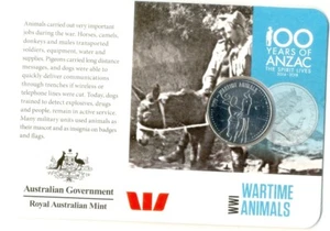 AUSTRALIAN:2015 ANZACS Remembered-20 Cent Australian coin - Wartime Animals - Picture 1 of 2