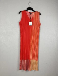 Ming Wang Women’s Size M Sleeveless Crinkle Color Block Midi Dress NWT $255 - Picture 1 of 8