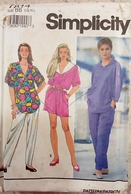 Simplicity 7814 Vtg 90s Shirt tail sailor collar loose V Pant pull UNCUT Sz L XL - Image 1 of 4