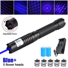 5 Watt High Power Blue Burning Laser Pointer SOS Visible Beam Dot Light & 5 caps